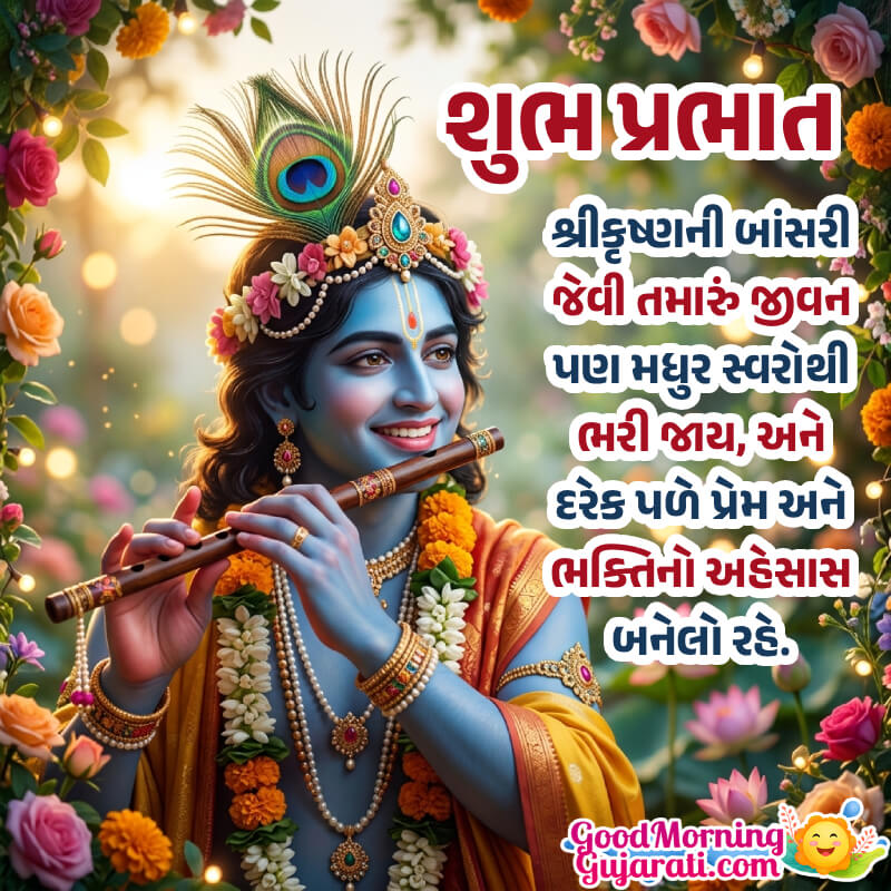 Shubh Prabhat Jai Shri Krishna Lovely Image In Gujarati