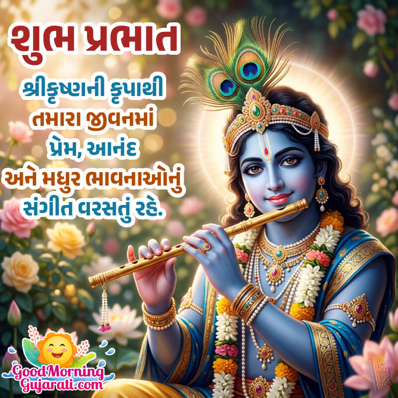 Shubh Prabhat Shri Krishna Pic In Gujarati