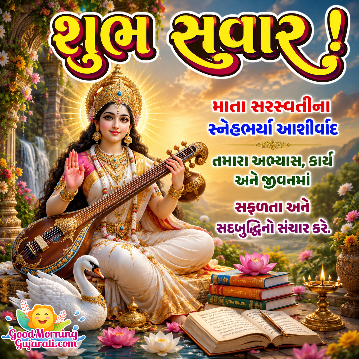 Shubh Sawar Mata Saraswati Blessing Picture